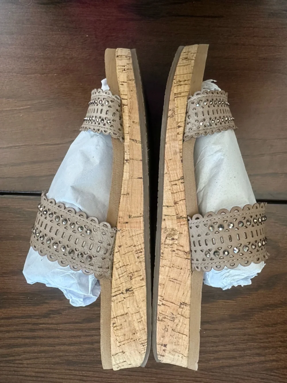 Yellow Box Taupe/tan Beaded Double-Strap Slide Sandals 9 - Picture 5 of 10